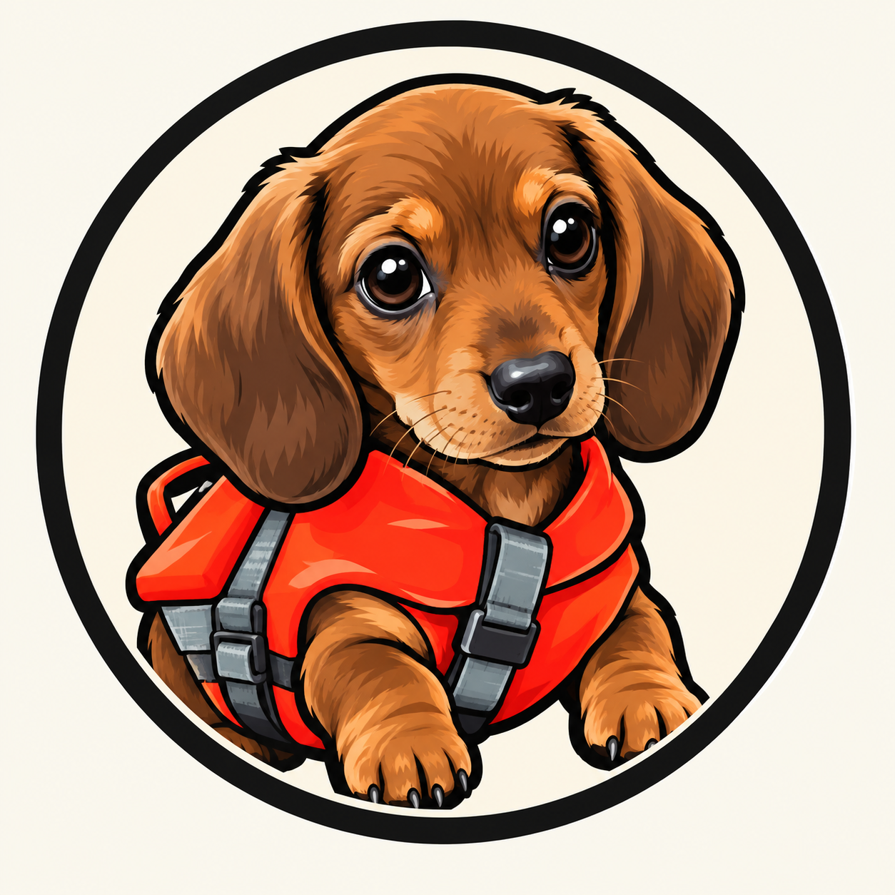 AirSwim dachshund puppy in a life vest